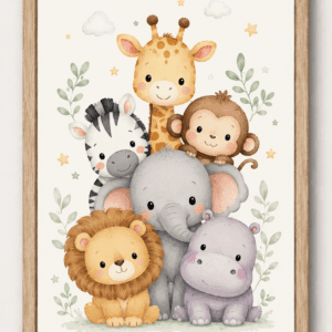 little safari friends cute nursery animal wall art
