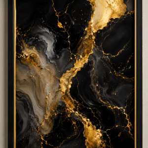 luxury black & gold abstract wall art premium framed canvas print