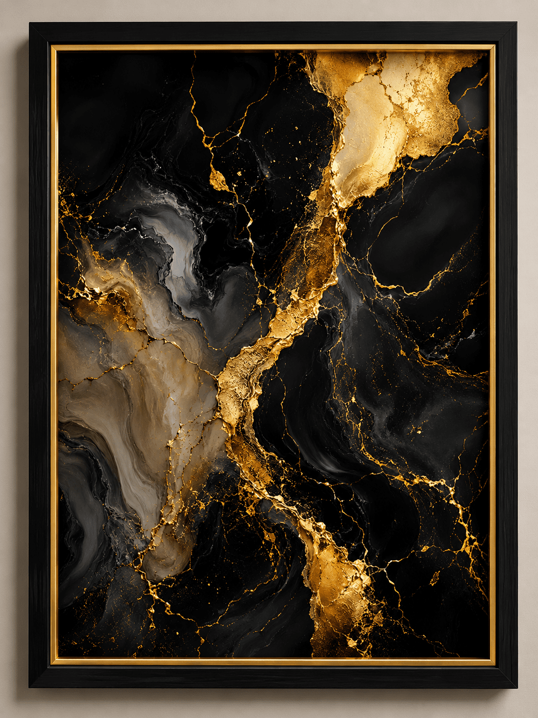 luxury black & gold abstract wall art premium framed canvas print